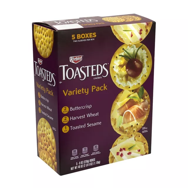 Keebler Toasteds Crackers - Variety Pack (5 Boxes of 3 Different Flavors) 40 oz