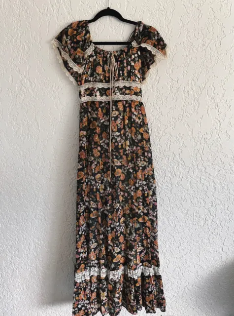 1970 GUNNE SAX® Jessica McClintock Prairie Cottagecore Floral Lace Vintage Dress