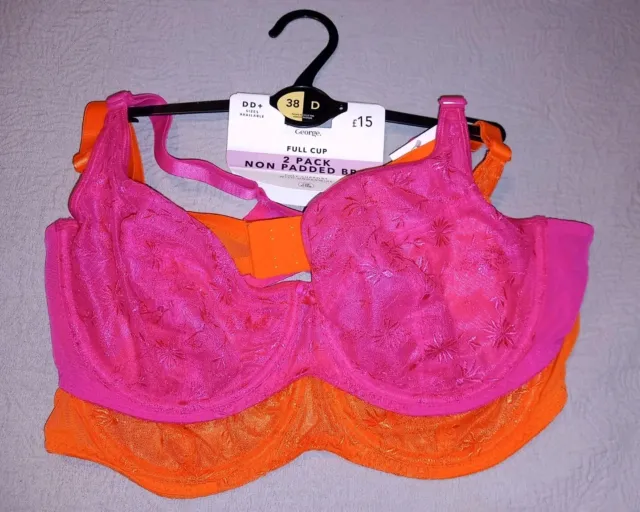 GEORGE ASDA FULL Cup Bra 2 Pack Underwired Non-Padded 38D Pink