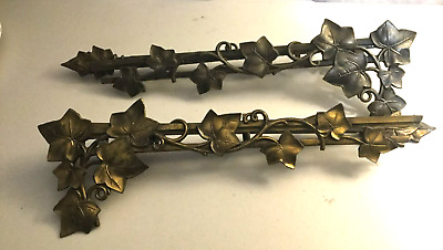 2 Vintage Antique Art Deco IVY Swing Arm Curtain Rods with Brackets bronze pair