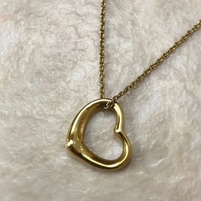 Tiffany & Co. Open Heart Necklace K18 Yellow Gold Elsa Peretti 750