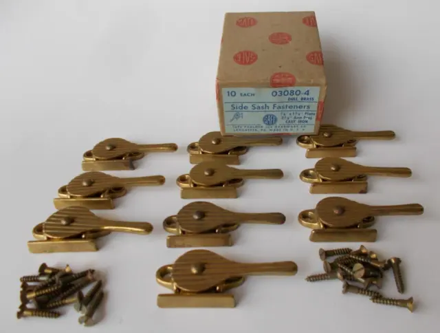 10 Brass Side Sash Fastners w/Screws Safe Padlock & Hardware Co Original Box NOS