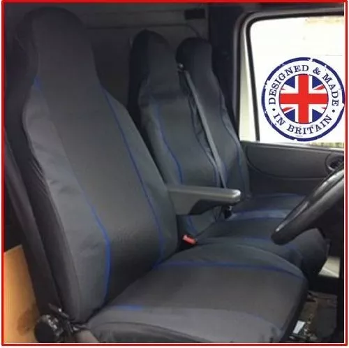 For Ford Transit Mk6 Mk7 Mk8 -Deluxe Blue Piping Van Seat Covers Single + Double