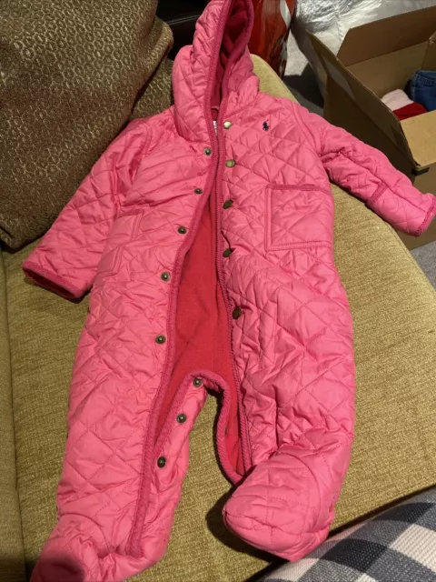 Polo Ralph Lauren Girls 9 Months Down Bunting Snowsuit Pink Quilted Great Condit