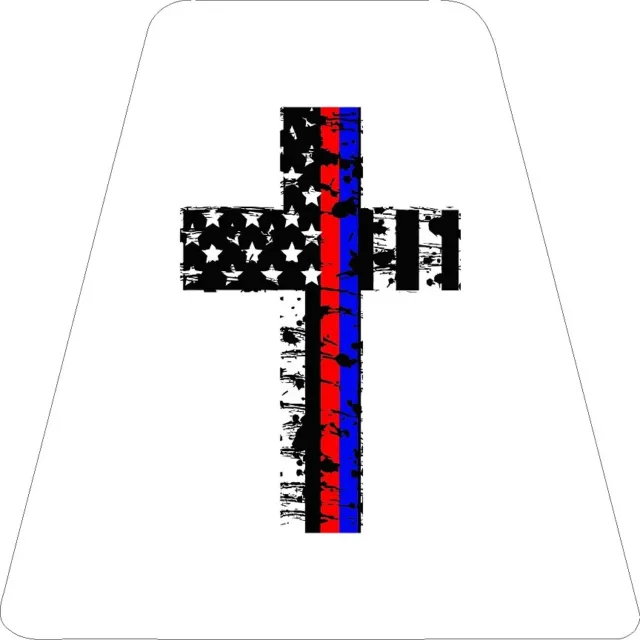 Thin Red/Blue Line Cross - WHITE TETS TETRAHEDRONS HELMET STICKER FIRE REFLECT.