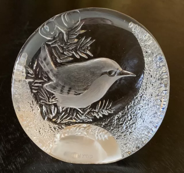 Mats Jonasson Lead Crystal Glass Paperweight Chickadee Signed Numbered Sweden