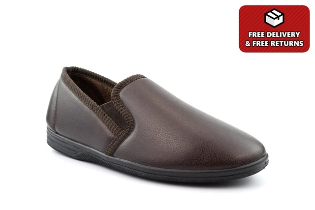 Pantofole da uomo slip on in finta pelle da uomo grandi taglia 13/14 marroni