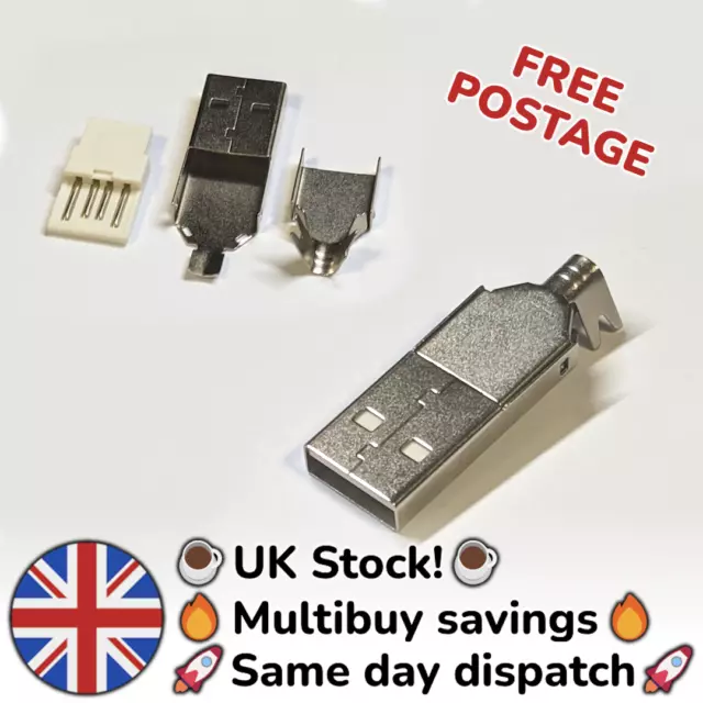 1-5x sets USB Type A Connector Socket MALE Plug Solder Adapter DIY Cable Wire