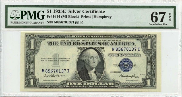 1935E $1 Silver Certificate Fr# 1614 PMG Superb 67 EPQ