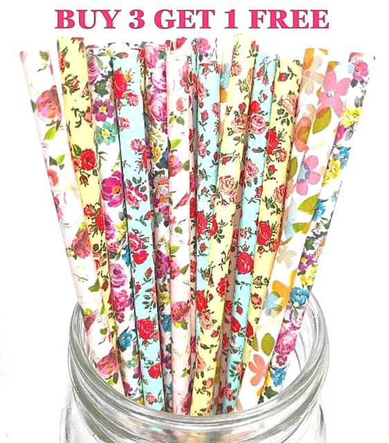 25 Flower Floral Paper Retro Vintage Party Drinking Straws Birthday Wedding