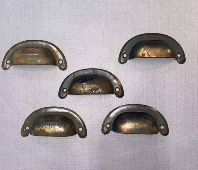 5 Antique Heavy Steel Cup Drawer Bin Pulls - ￼3 1/4" On Center Japanned Finish