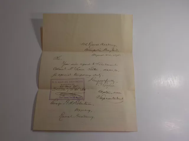 Indian Wars Letter 1895 U.S. Marine Barracks Lieutenant Colonel Signed USMC