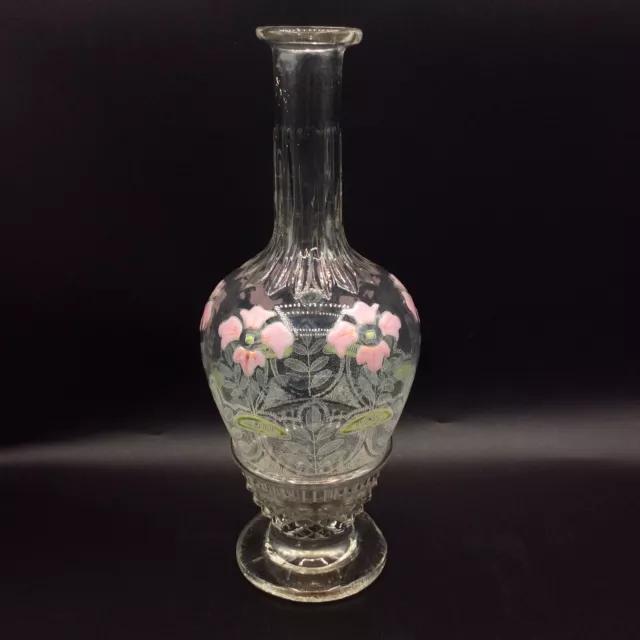 Carafe verre soufflé moulé émaillé décor floral Legras Art Nouveau accidentée