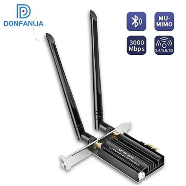 Carte WiFi 6E PCIe pour PC 3000 Mbps Bluetooth 5.2 Adaptateur Sans Fil Bi-Bande