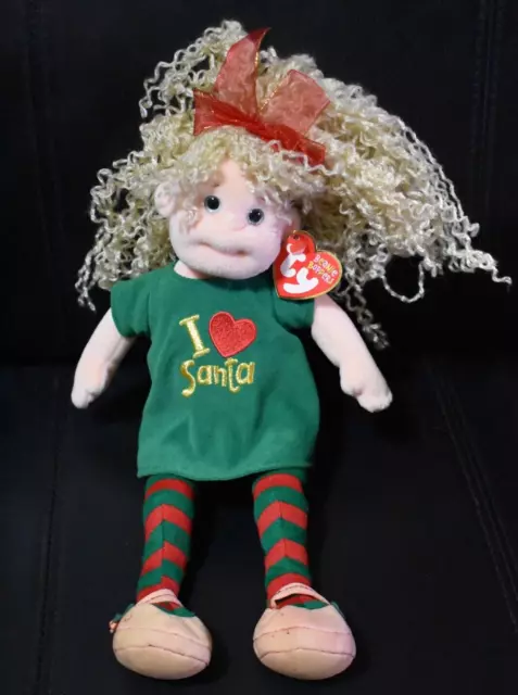 12" Ty Beanie Boppers Holiday Heidi Girl Doll Plush Stuffed 2001 Christmas Santa