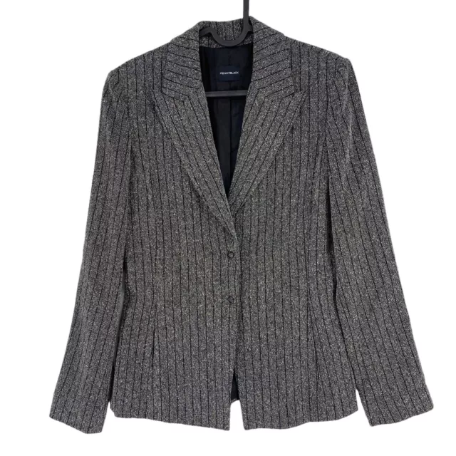 Penny Black Rayé Gris Foncé Laine Mélange Veste Blazer Taille It 42 UK 10 US 8