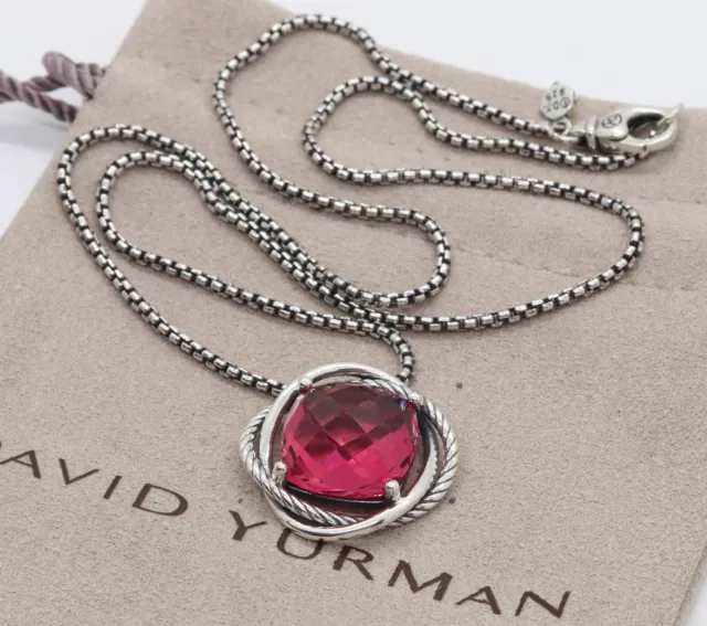 David Yurman Sterling Silver Infinity 14mm Tourmaline Pendant 18 inch Necklace