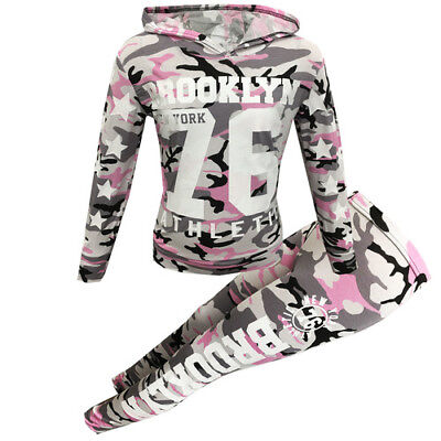 New Girls Brooklyn Pink Camo Tracksuit Hooded Top Leggings Age 7 8 9 10 11 12 13