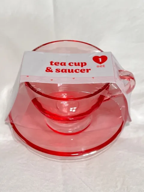 Target Bullseye Playground Valentine Easter Pink Glass Tea Cup & Saucer