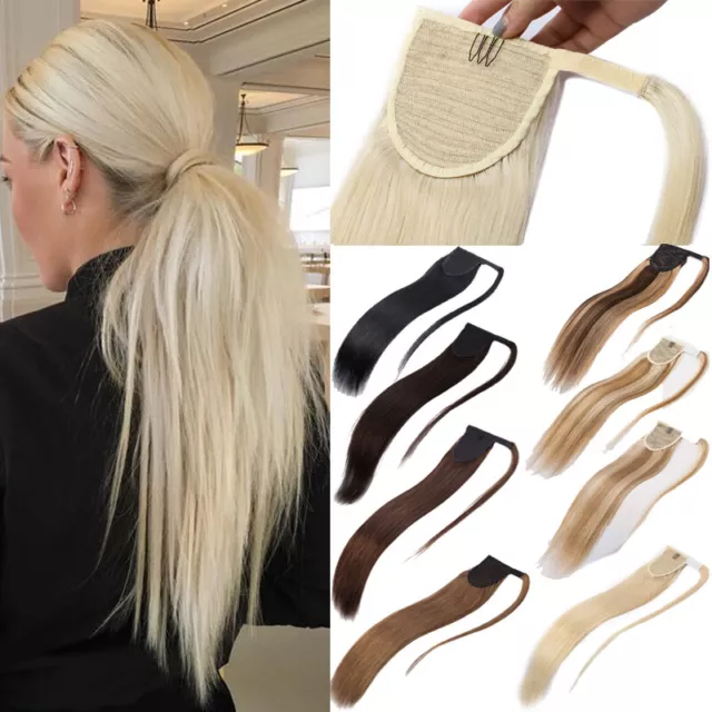 100% Human Hair Pony Tail Extensions Clip In Real Remi Hair Ponytail Wrap Around