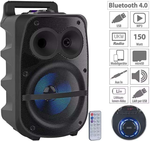 auvisio Partylautsprecher PMA-950.k Mobile PA-Partyanlage Bluetooth MP3 USB SD