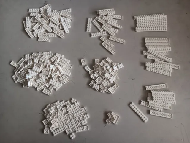 Lego Bulk Lot 320 White Flat Plates  2X2 2X3 2X4 2X6 2X8 2X10 2X12 2X16