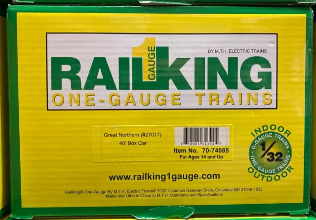 MTH RailKing G Gauge 70-74085 Great Northern One Gauge 40' Box Car BRAND NEW 2