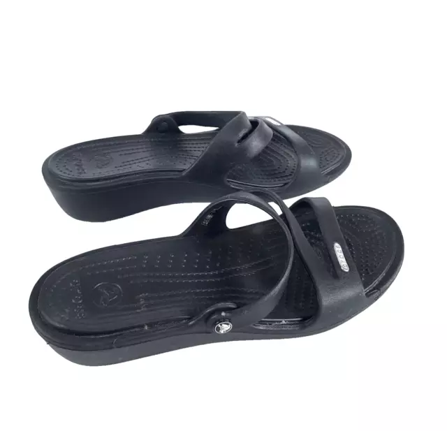 Crocs Patricia Sandal Women's Size 9 Wedge Slide Flip Flop Black Rubber Beach