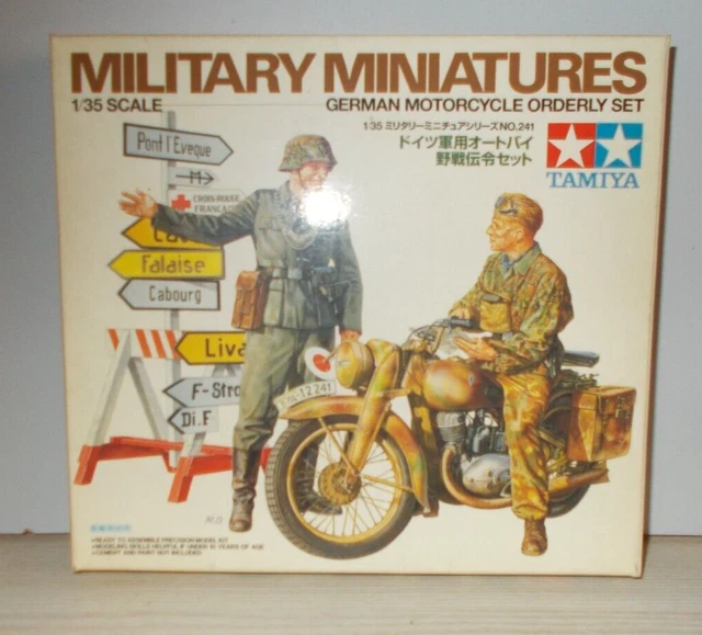 Kit De Modélisme Tamiya 35241 - Figurines Allemandes WWII 1/35 Avec Moto Et Panneaux De Signalisation, Neuf