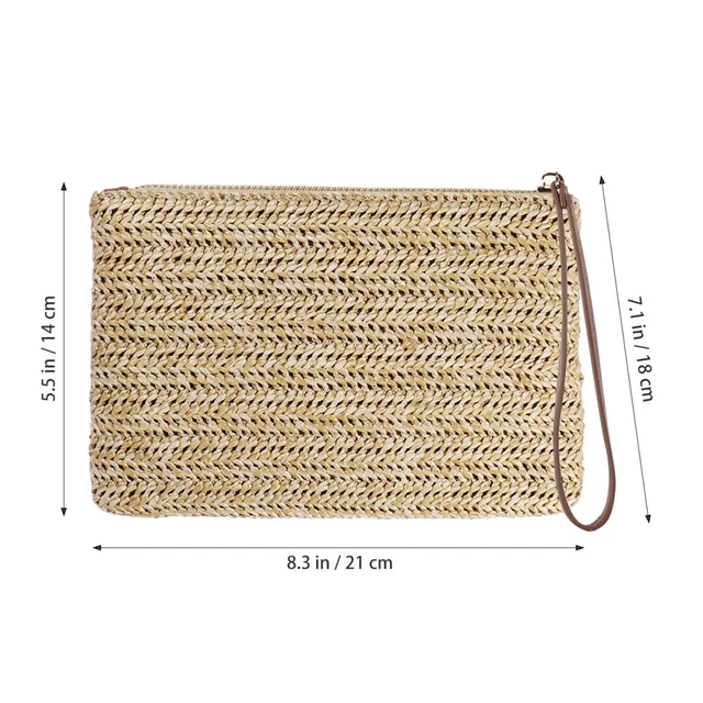 FENICAL Straw Zipper Clutch Bag Bohemian Wristlet Women Summer Beach Purse and 3