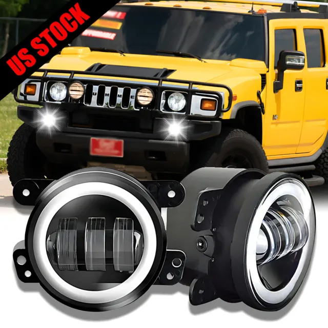 Pair Bumper LED Fog Lights Passing Lamp DRL Angel Eyes for 2003-2009 Hummer H2