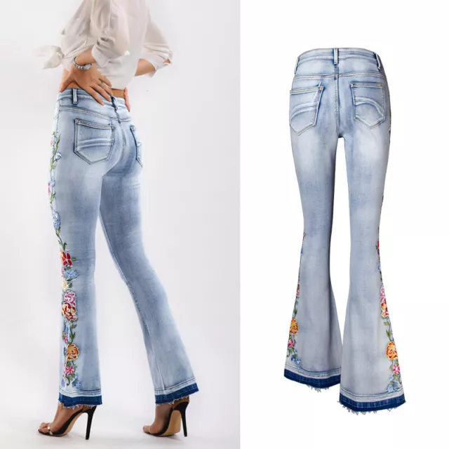 Donna Bell Pantaloni Svasato Jeans Gamba Larga Elasticizzato Moda