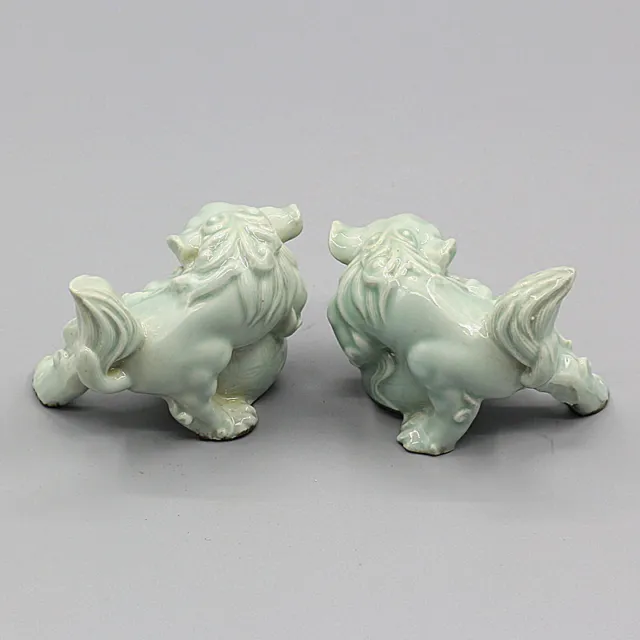 3.54"chinese Song Hutian Kiln Celadon Porcelain Figurine Foo Fu Dog Lion Statue 3