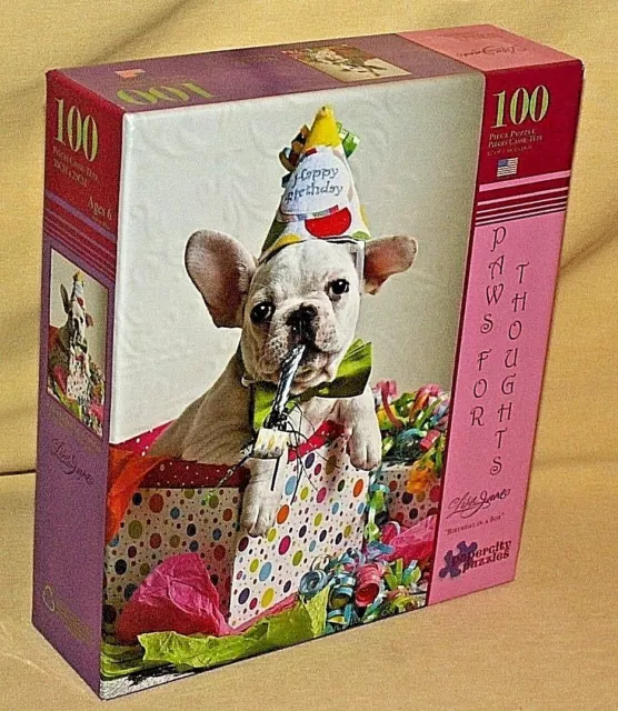 Bulldog Puzzle Birthday In A Box New 2012 Lisa Jane Papercity 17012-4 Puppy Hat.