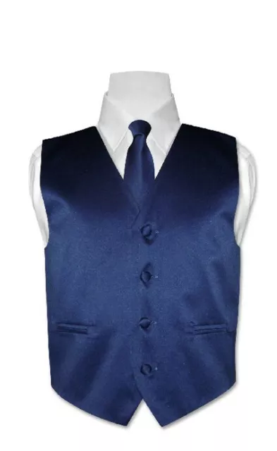 Boy's DARK BLUE Dress Vest and Boys Necktie Tie Size 14