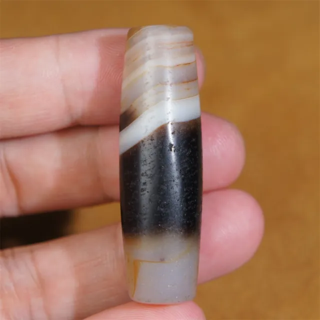 Genuine Natural Banded Agate Old Tibetan DZI Beads Amulet Pendant GZI