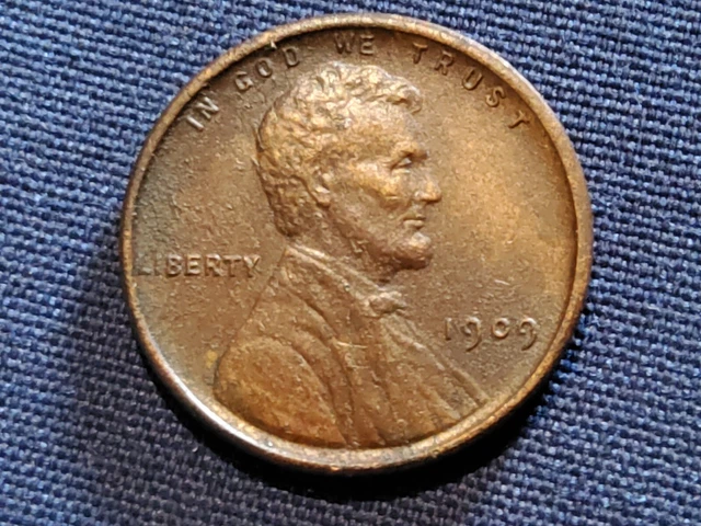 1909 Vdb Lincoln Wheat Cent Au Toned