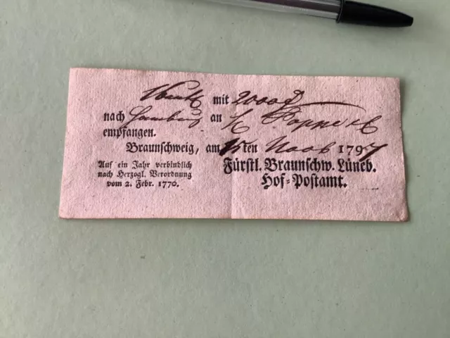Germany Braunschweig 1797 postal note Ref A1579
