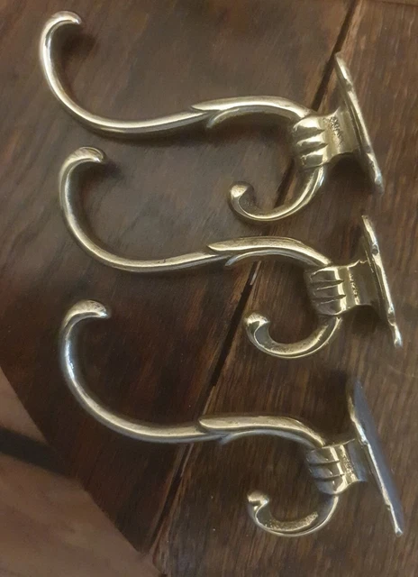Set of 3 on Vintage Decorative Brass 2 In 1 Coat Or Hat Hook 2