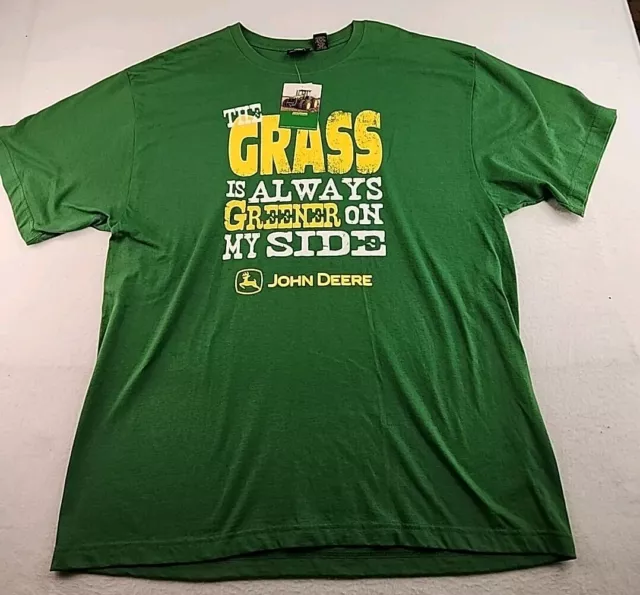 John Deere Greener Grass Graphic Quote T-shirt Mens 2XL Green Cotton NWT