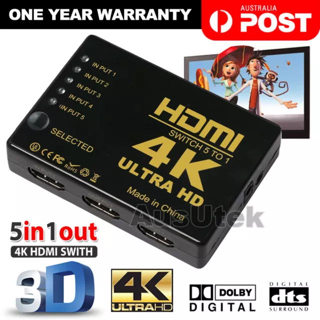 5 Port HDMI Splitter Switch Switcher Hub Box HDTV Ultra HD 4K 60Hz SYD