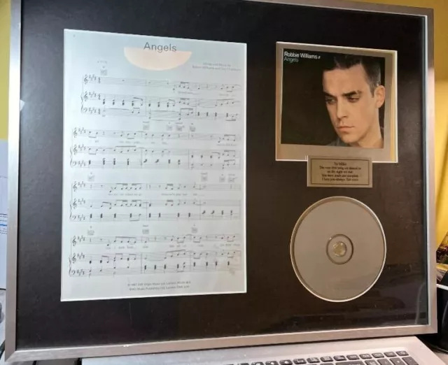 ROBBIE WILLIAMS Framed Presentation Piece Sheet Music & CD 'Angels' - RARE