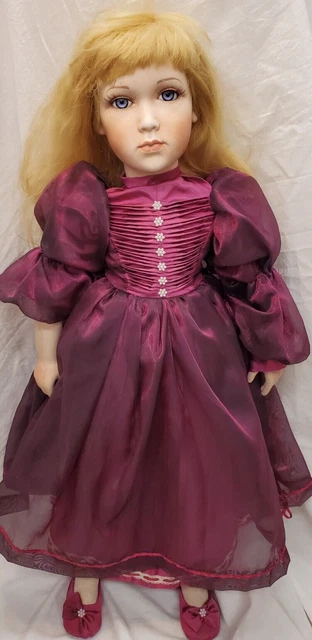 William Tung Ada Victorian Porcelain Doll 28" Burgundy Dress.  197/1500