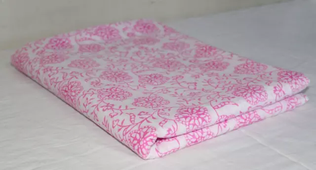 Rose Floral 6.4m Tissu Coton Indien Main Bloc Couture Loisirs Créatifs Tissu Au