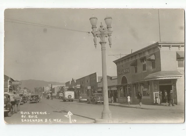Ensenada, Mexico old RPPC Postcard, Av Ruiz, Street Scene