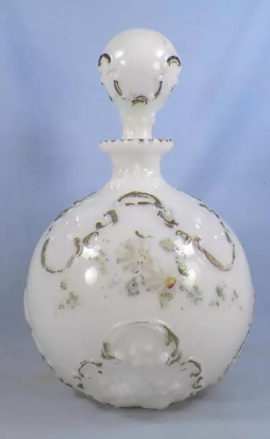 Milk Glass Cologne Bottle Perfume Painted Flowers Chrysanthemums Victorian #9