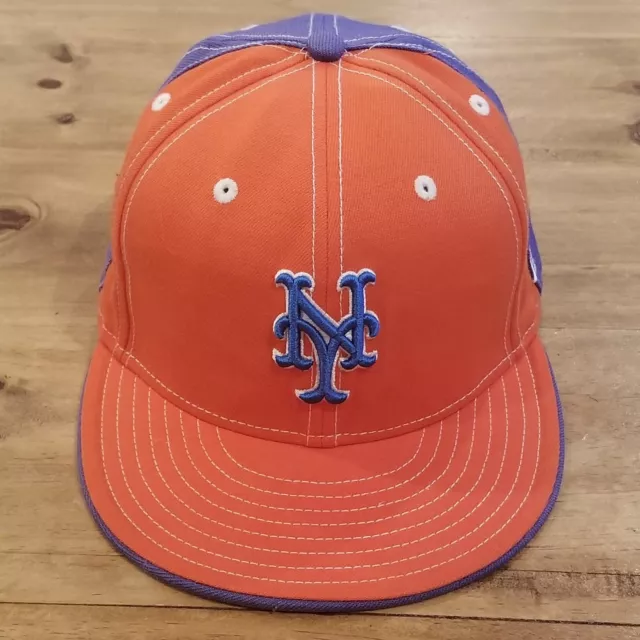 New York Mets Hat Cap New Era Size 7 3/4 Fitted Orange Blue Y2K 59Fifty MLB Wool