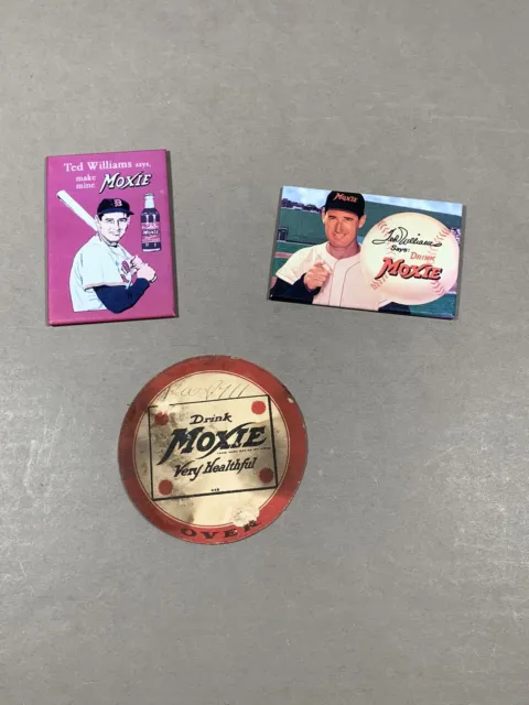 Vintage Moxie Advertising Magnets Sign Ted Williams Baseball Scorecard Lot