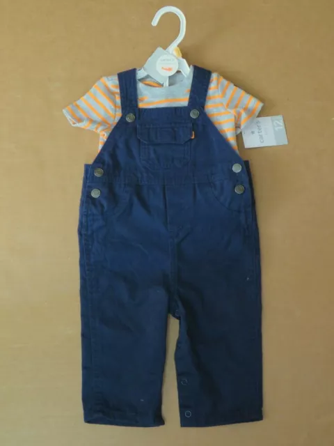 NWT New Carters 2 PC Set Little Pilot Baby Boy Overalls Stripped Shirt 12 Months