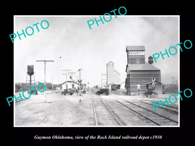 OLD LARGE HISTORIC PHOTO OF GUYMON OKLAHOMA THE RAILROAD DEPOT STATION c1930